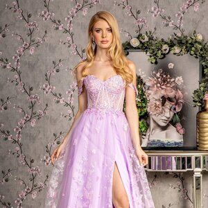 NEW LONG A-LINE SLEEVELESS OFF SHOULDER DRESS EMBROIDER WITH SEQUINS GL3206